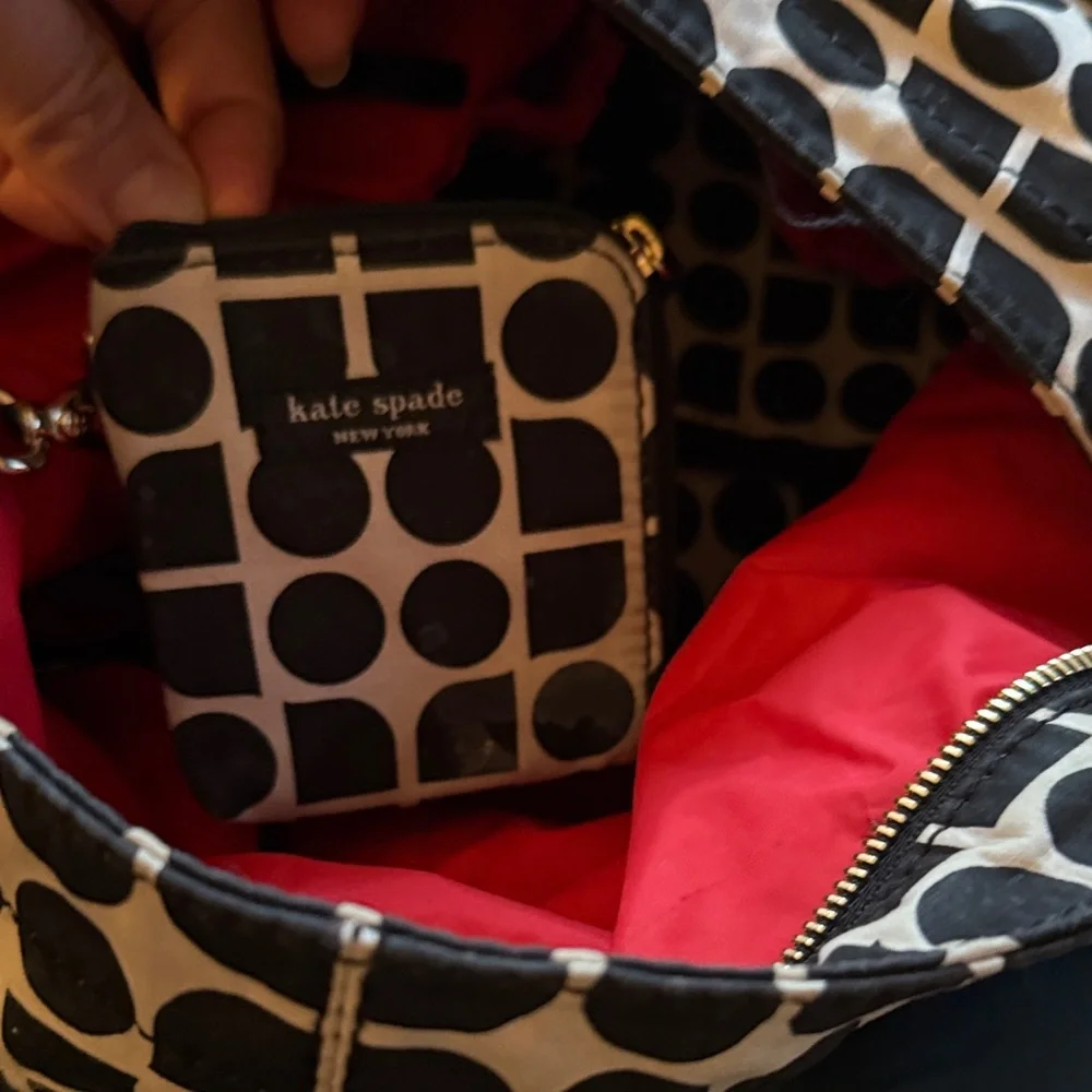 Kate Spade Black and White Patterned Baby Bag, crossbody with change mat
